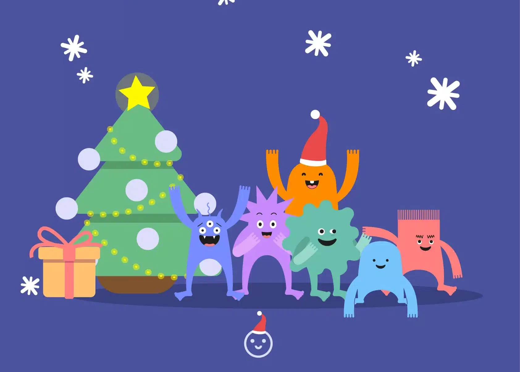 illustration d’un sapin de noel avec les monstres des émotions